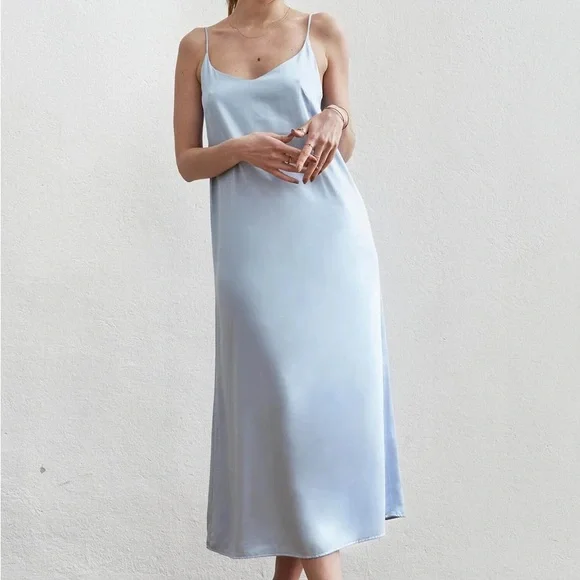 chinese dress ladies Baby Blue Midi Slip Dress main image 1